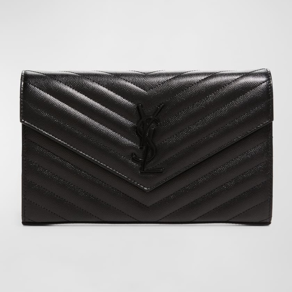 Authentic YSL Monogram Large Wallet on Chain in Grained Leather